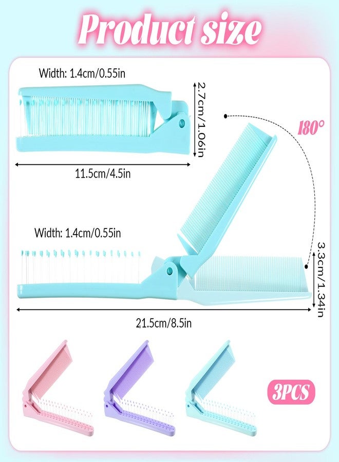 Tweruna 3 Piece Mini Foldable Comb, Portable Travel Comb for Women, Pocket Foldable Comb Brush Combo with Dual-Headed Design, Small Travel Folding Combs for Purse Bags Pocket(Pink, Purple, Blue) - Image 2